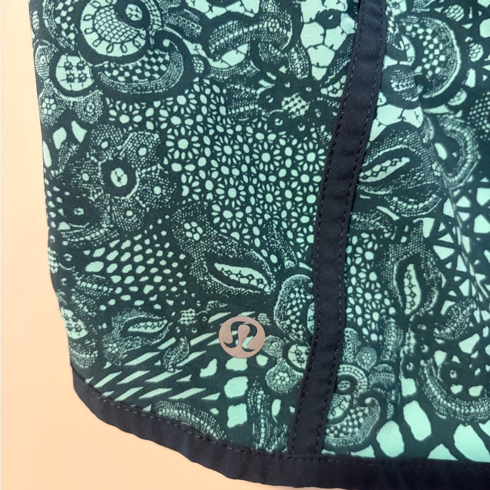 Lululemon Navy & Aqua Patterned Hotty Hot Low-Rise Lined Shorts - 4” - Picture 6 of 10